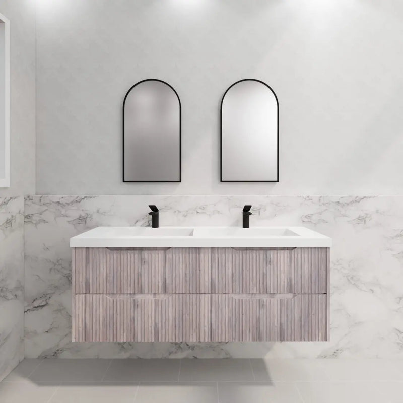 ABS Riva - Riva Bali Wall Hung Double Bowl Vanity 1500mm - White Oak - Aqualux Bathrooms