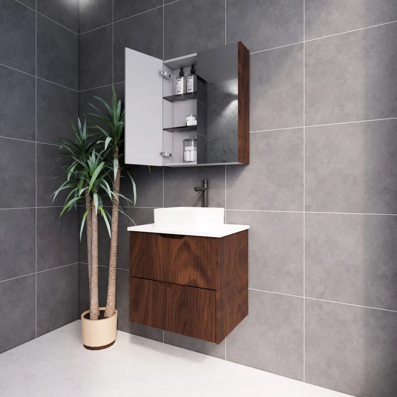ABS Riva - Riva Bali Wall Hung Vanity 600mm - Brown Oak - Aqualux Bathrooms