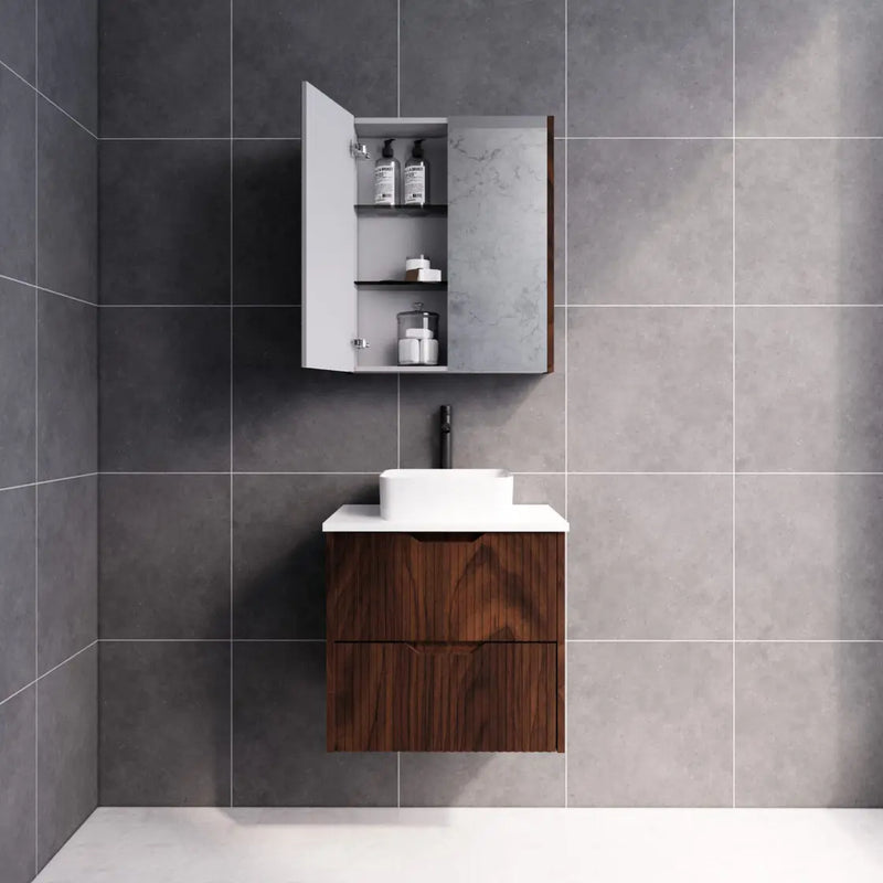 ABS Riva - Riva Bali Wall Hung Vanity 600mm - Brown Oak - Aqualux Bathrooms