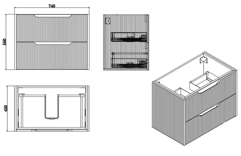 ABS Riva - Riva Bali Wall Hung Vanity 750mm - American Oak - Aqualux Bathrooms