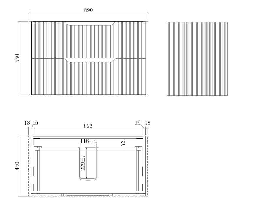 Riva Bali Wall Hung Vanity 900mm - American Oak