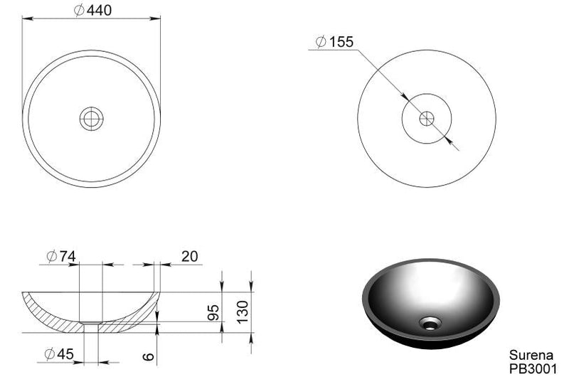 Pietra Bianca Surena Above Counter Stone Basins