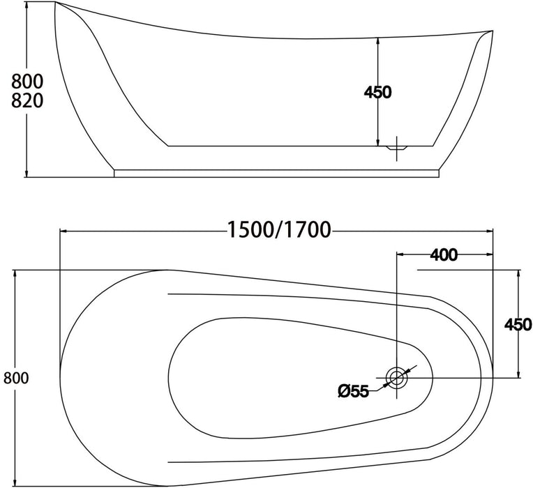 Riva Bella Freestanding Bathtub 1500mm - Gloss White