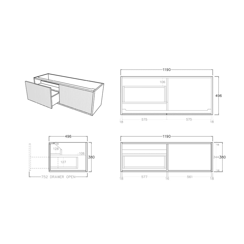 Bellevue Wall Hung Standard Vanity 1200 (Prime Oak) - Aqualux Bathrooms- Poseidon