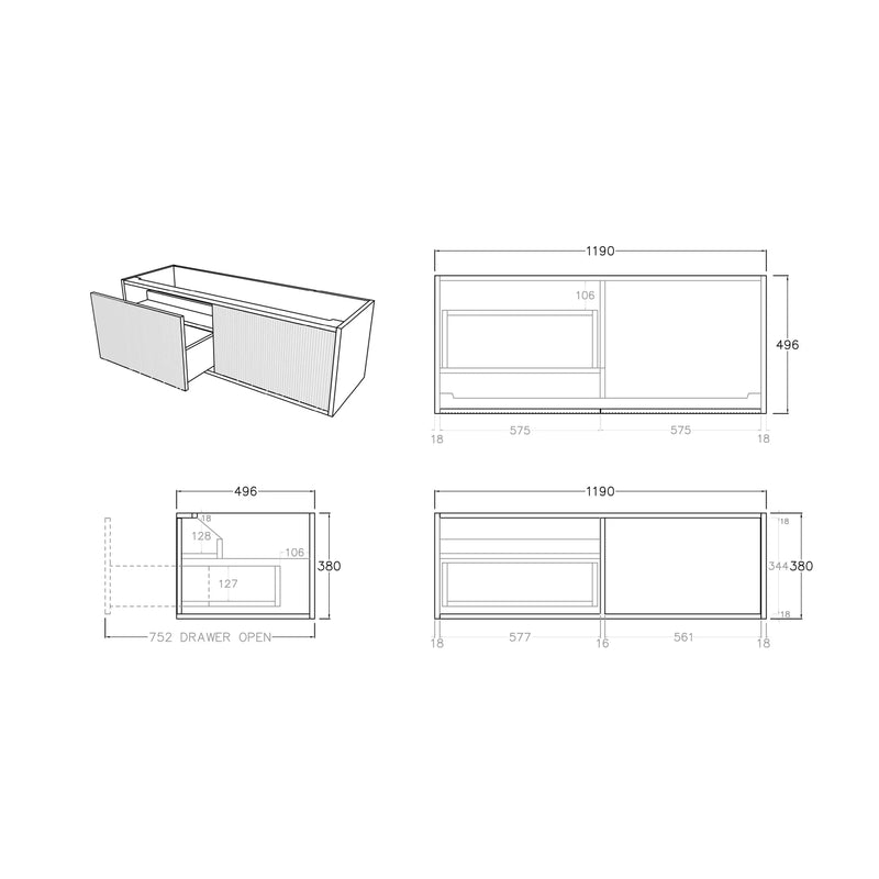 Bellevue Wall Hung Standard Vanity 1200 (Coastal Oak) - Aqualux Bathrooms- Poseidon