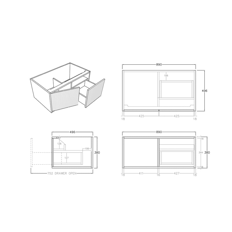 Bellevue Wall Hung Standard Vanity 900 (Coastal Oak) - Aqualux Bathrooms- Poseidon