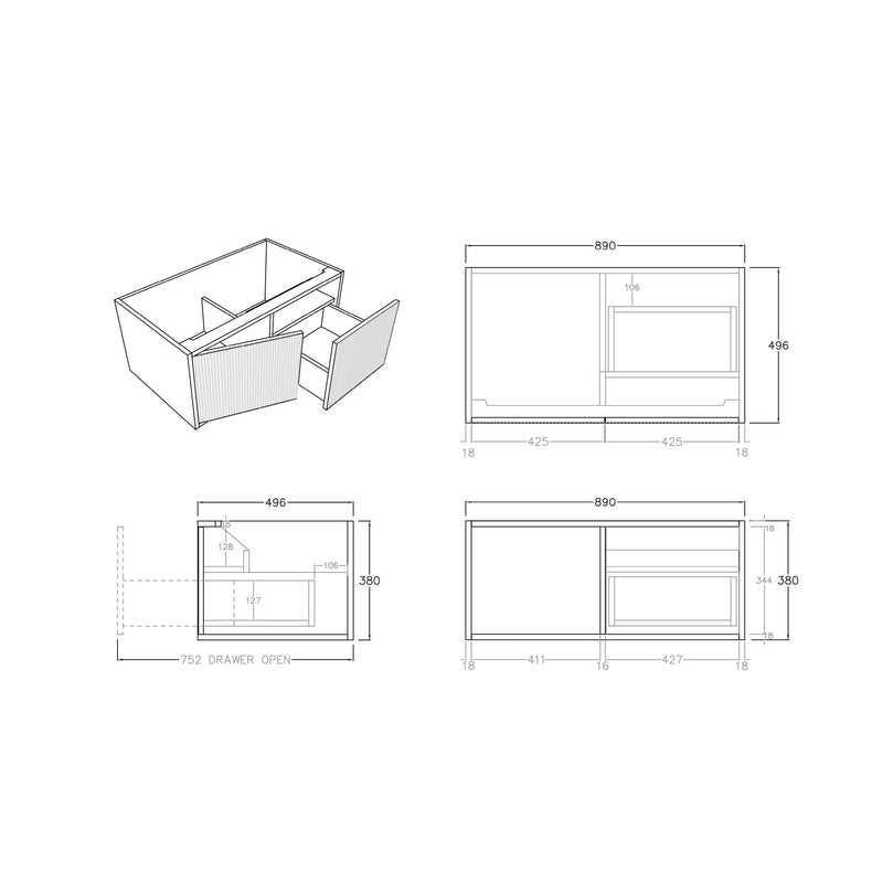 Bellevue Wall Hung Standard Vanity 900 (Prime Oak) - Aqualux Bathrooms- Poseidon