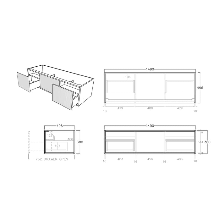 Bellevue Wall Hung Standard Vanity 1200 (Coastal Oak/Single Bowl)