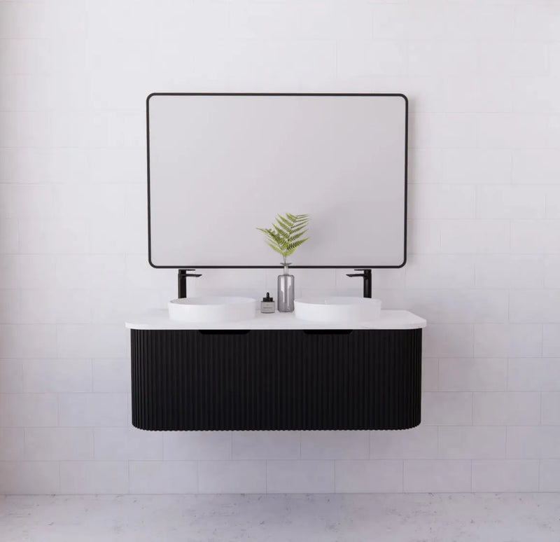 ABS Riva - Riva Bergen Wall Hung Double Bowl Vanity 1200mm - Matt Black - Aqualux Bathrooms