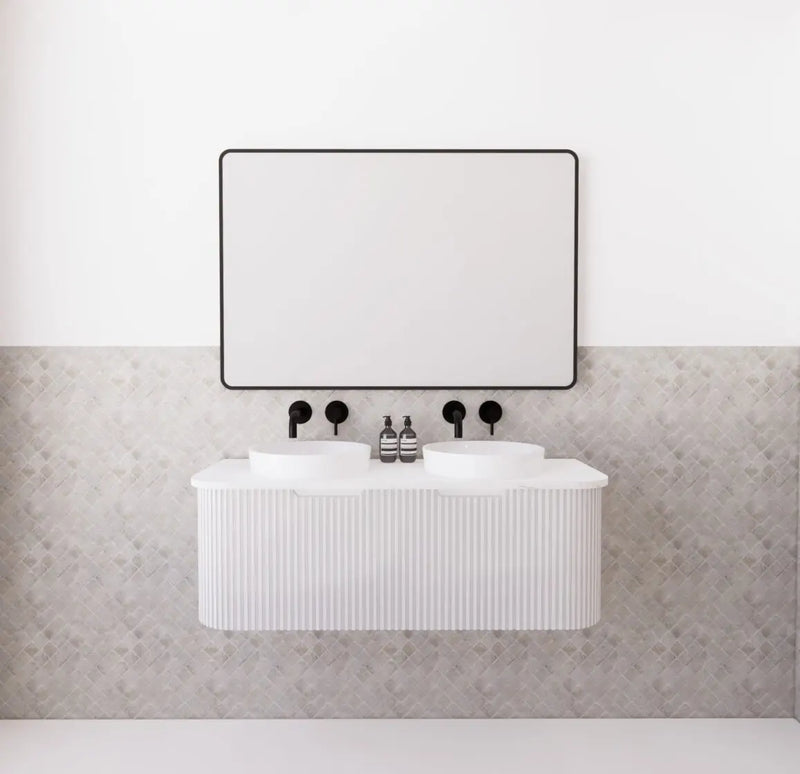 ABS Riva - Riva Bergen Wall Hung Double Bowl Vanity 1200mm - Matt White - Aqualux Bathrooms