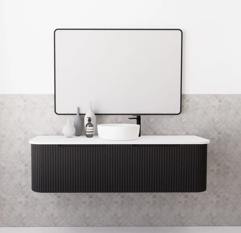 ABS Riva - Riva Bergen Wall Hung Single Bowl Vanity 1500mm - Matt Black - Aqualux Bathrooms