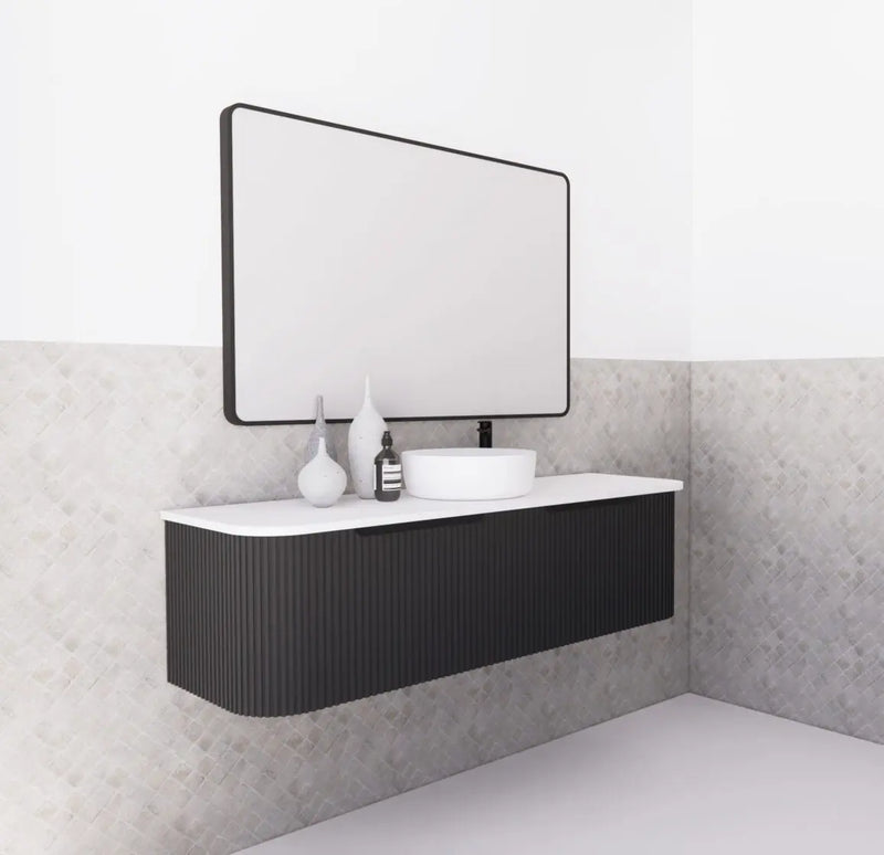 ABS Riva - Riva Bergen Wall Hung Single Bowl Vanity 1500mm - Matt Black - Aqualux Bathrooms