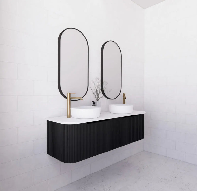 ABS Riva - Riva Bergen Wall Hung Double Bowl Vanity 1500mm - Matt Black - Aqualux Bathrooms