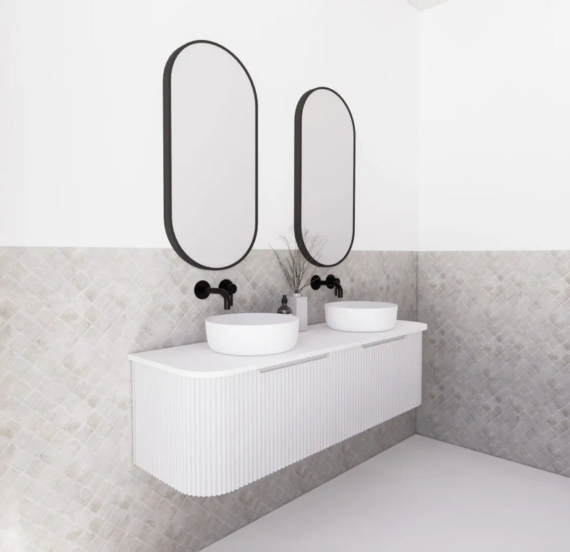 ABS Riva - Riva Bergen Wall Hung Double Bowl Vanity 1500mm - Matt White - Aqualux Bathrooms