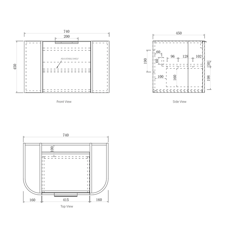 Otti Bondi Woodland Oak Fluted 750mm Curve Single Bowl Wall Hung Vanity