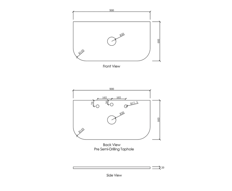 Otti Bondi Natural Oak 900mm Curve Single Bowl Wall Hung Vanity