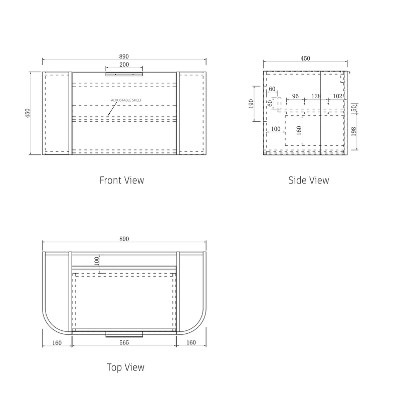 Otti Bondi Woodland Oak Fluted 900mm Curve Single Bowl Wall Hung Vanity