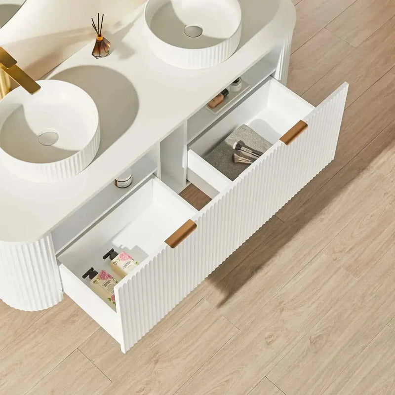 Avalon Wall Hung Vanity 1500 (Matte White/Double Bowl) - Aqualux Bathrooms- Poseidon