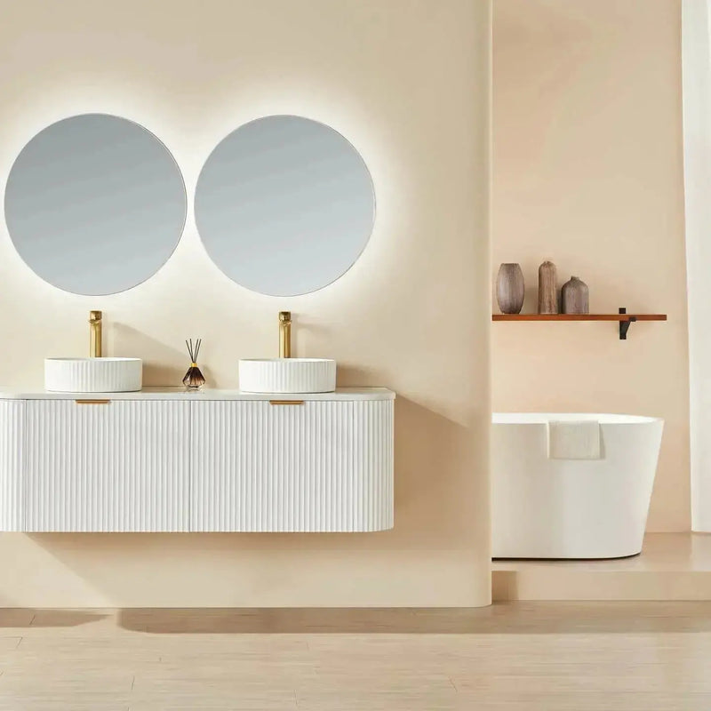 Avalon Wall Hung Vanity 1500 (Matte White/Double Bowl) - Aqualux Bathrooms- Poseidon