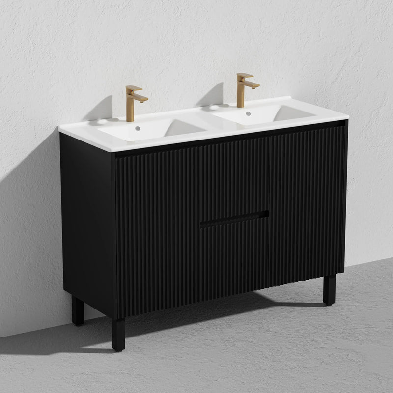 Brighton Freestanding Vanity 1200mm (Double Bowl/Matte Black) - Aqualux Bathrooms- Poseidon