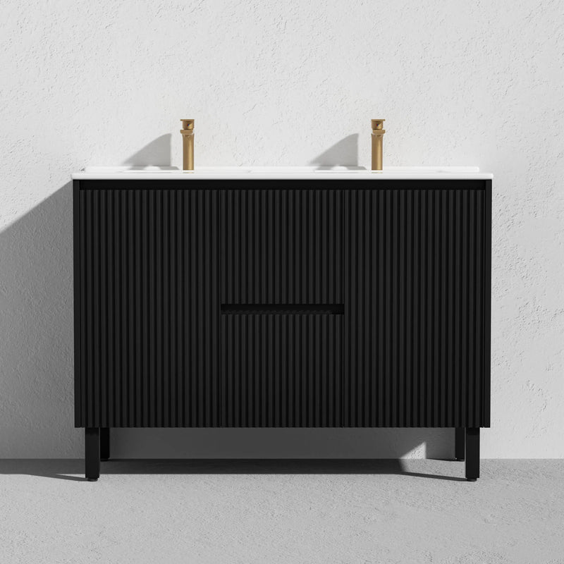 Brighton Freestanding Vanity 1200mm (Double Bowl/Matte Black) - Aqualux Bathrooms- Poseidon