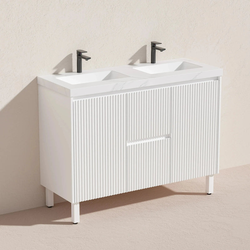 Brighton Freestanding Vanity 1200mm (Double Bowl/Matte White) - Aqualux Bathrooms- Poseidon