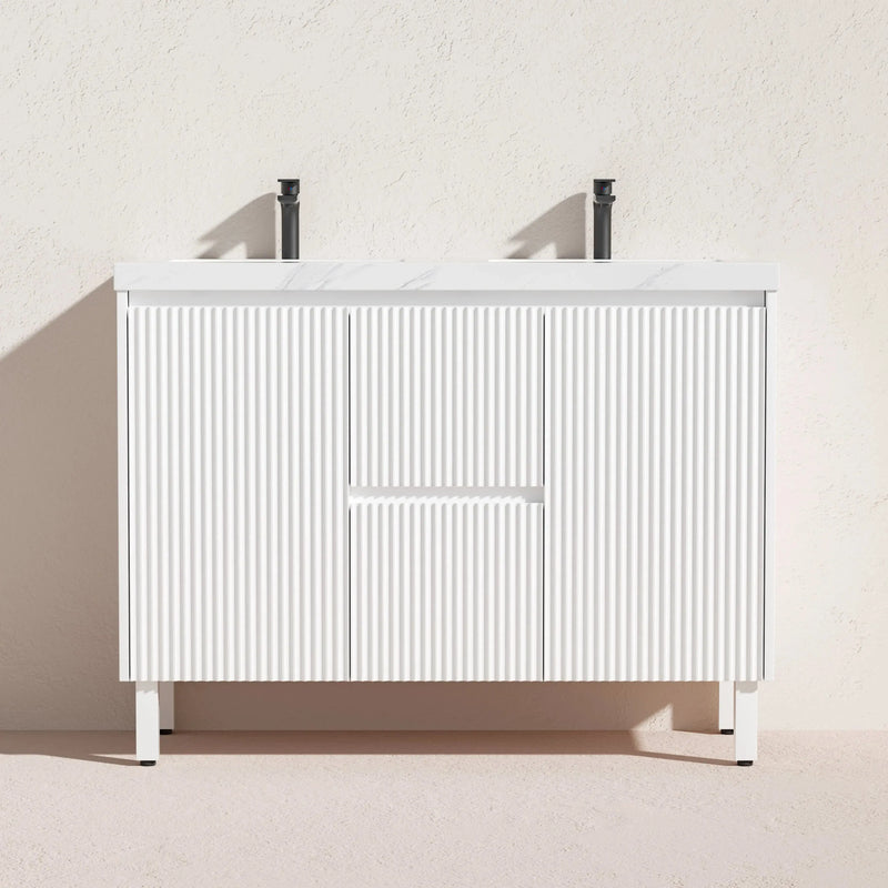 Brighton Freestanding Vanity 1200mm (Double Bowl/Matte White) - Aqualux Bathrooms- Poseidon