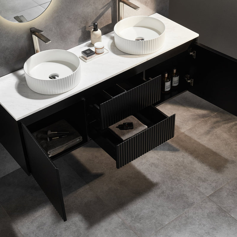 Brindabella Matte Black 1500mm Double Bowl Wall Hung Vanity