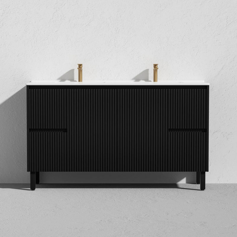 Brighton Freestanding Vanity 1500mm (Double Bowl/Matte Black) - Aqualux Bathrooms- Poseidon