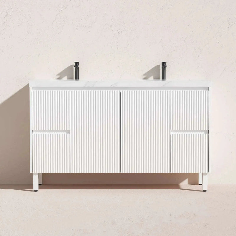 Brighton Freestanding Vanity 1500mm (Double Bowl/Matte White) - Aqualux Bathrooms- Poseidon