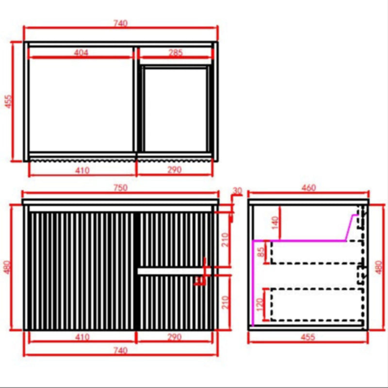 Brindabella Matte Black 750mm Single Bowl Wall Hung Vanity