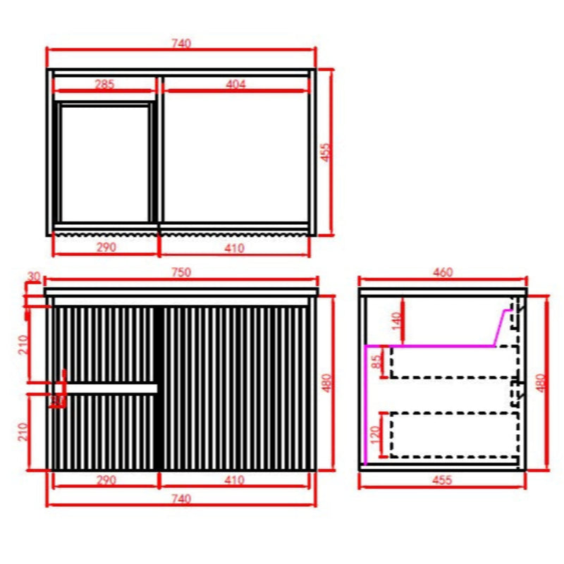 Brindabella Matte Black 750mm Single Bowl Wall Hung Vanity