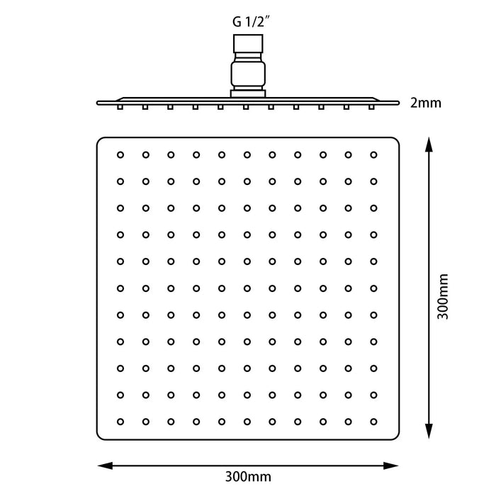 Super-slim Square Chrome Stainless Steel Shower Head 300mm