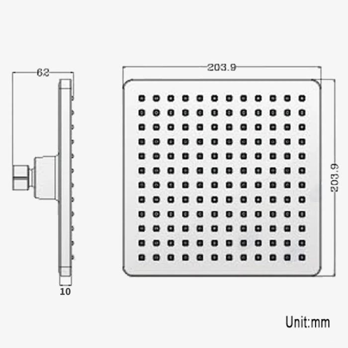 Square Chrome ABS Rainfall Shower Head 200mm