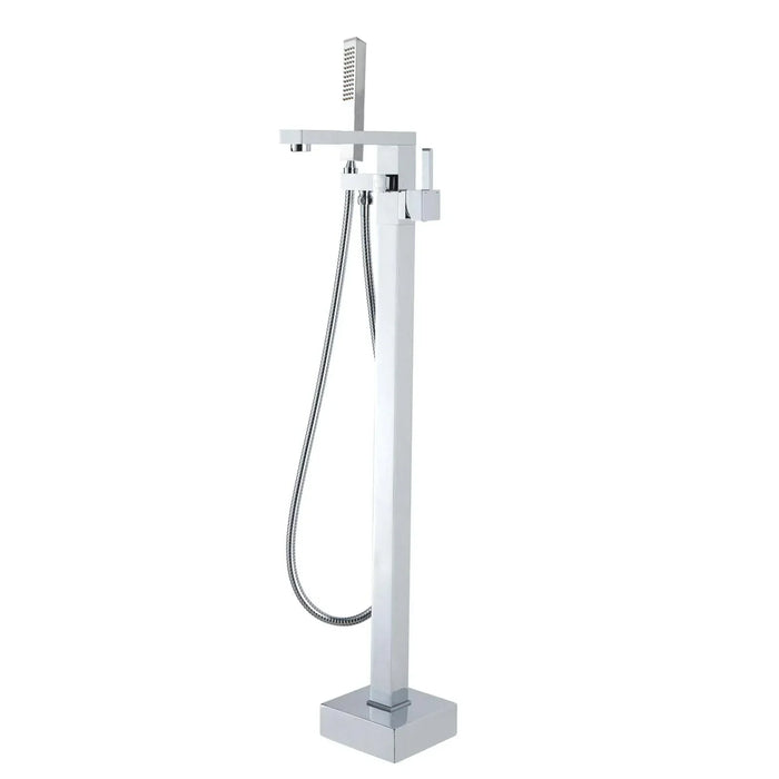 Square Chrome Freestanding Shower Mixer With Handheld Shower