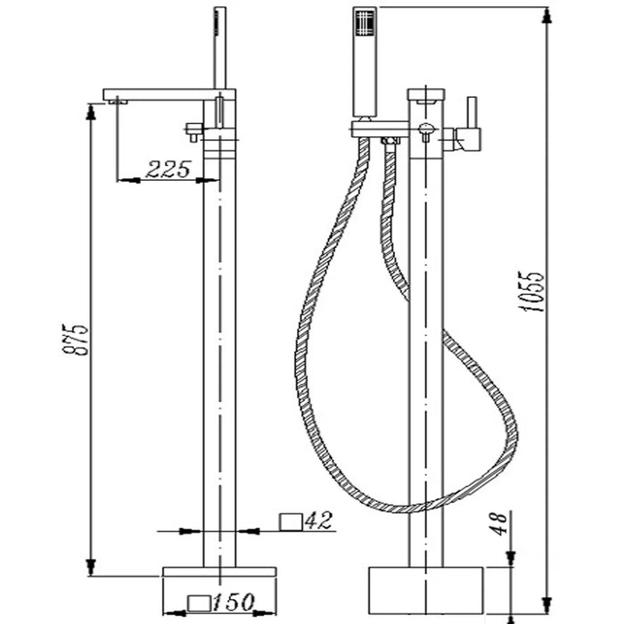 Square Chrome Freestanding Shower Mixer With Handheld Shower