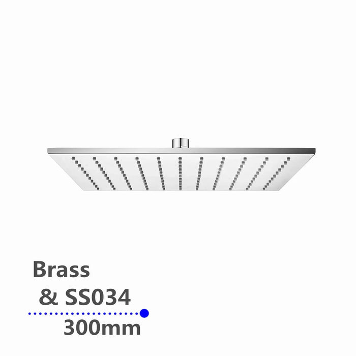 Square Chrome Brass Shower Head 300mm