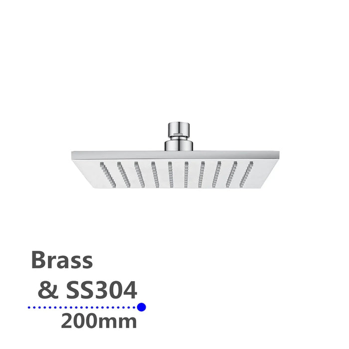 Square Chrome Brass Shower Head 200mm