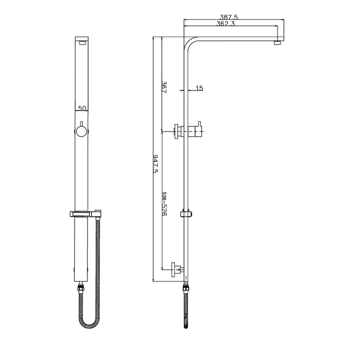 Square Chrome Shower Station without Shower Head and Handheld Shower(Wide Rail,Stainless Steel Hose)