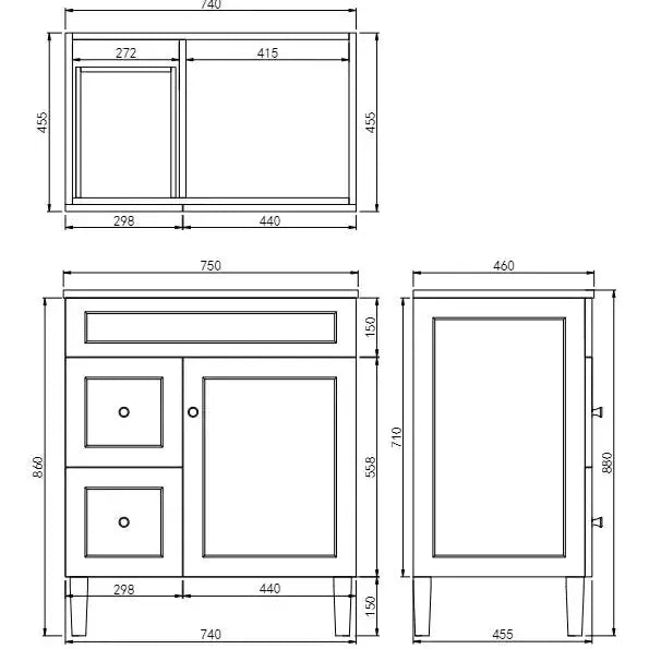 Harrington Freestanding Vanity 750mm (Matte White) - Aqualux Bathrooms- Poseidon