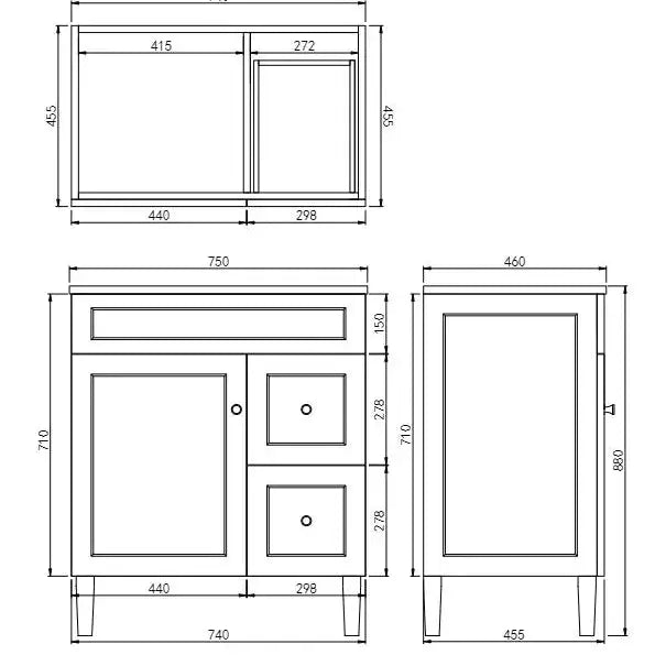 Harrington Freestanding Vanity 750mm (Matte White) - Aqualux Bathrooms- Poseidon