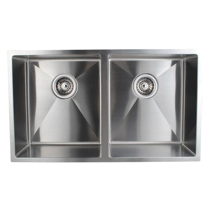 Chrome 770*450*215mm Kitchen Sink Round Corner Stainless Steel Double Bowl