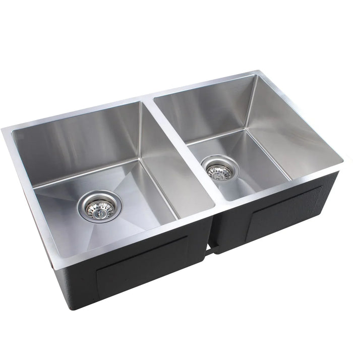 Chrome 770*450*215mm Kitchen Sink Round Corner Stainless Steel Double Bowl