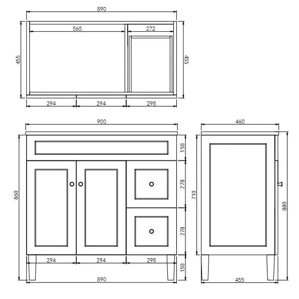 Harrington Freestanding Vanity 900mm (Matte White) - Aqualux Bathrooms- Poseidon