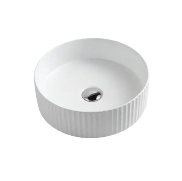 Cora Above Counter Fluted Gloss White Circle Basin - Aqualux Bathrooms- Mercio