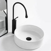 Cora Above Counter Fluted Gloss White Circle Basin - Aqualux Bathrooms- Mercio