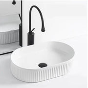 Cora Above Counter Fluted Matt White Pill Basin - Aqualux Bathrooms- Mercio