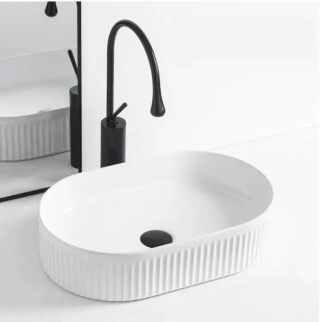Cora Above Counter Fluted Matt White Pill Basin - Aqualux Bathrooms- Mercio