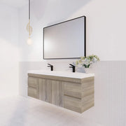 ABS Riva - Riva DF Double Bowl Wall Hung Vanity 1500mm - Dark Oak - Aqualux Bathrooms
