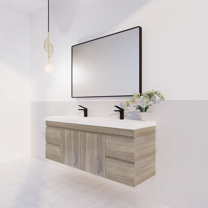 Riva DF Double Bowl Wall Hung Vanity 1500mm - Dark Oak